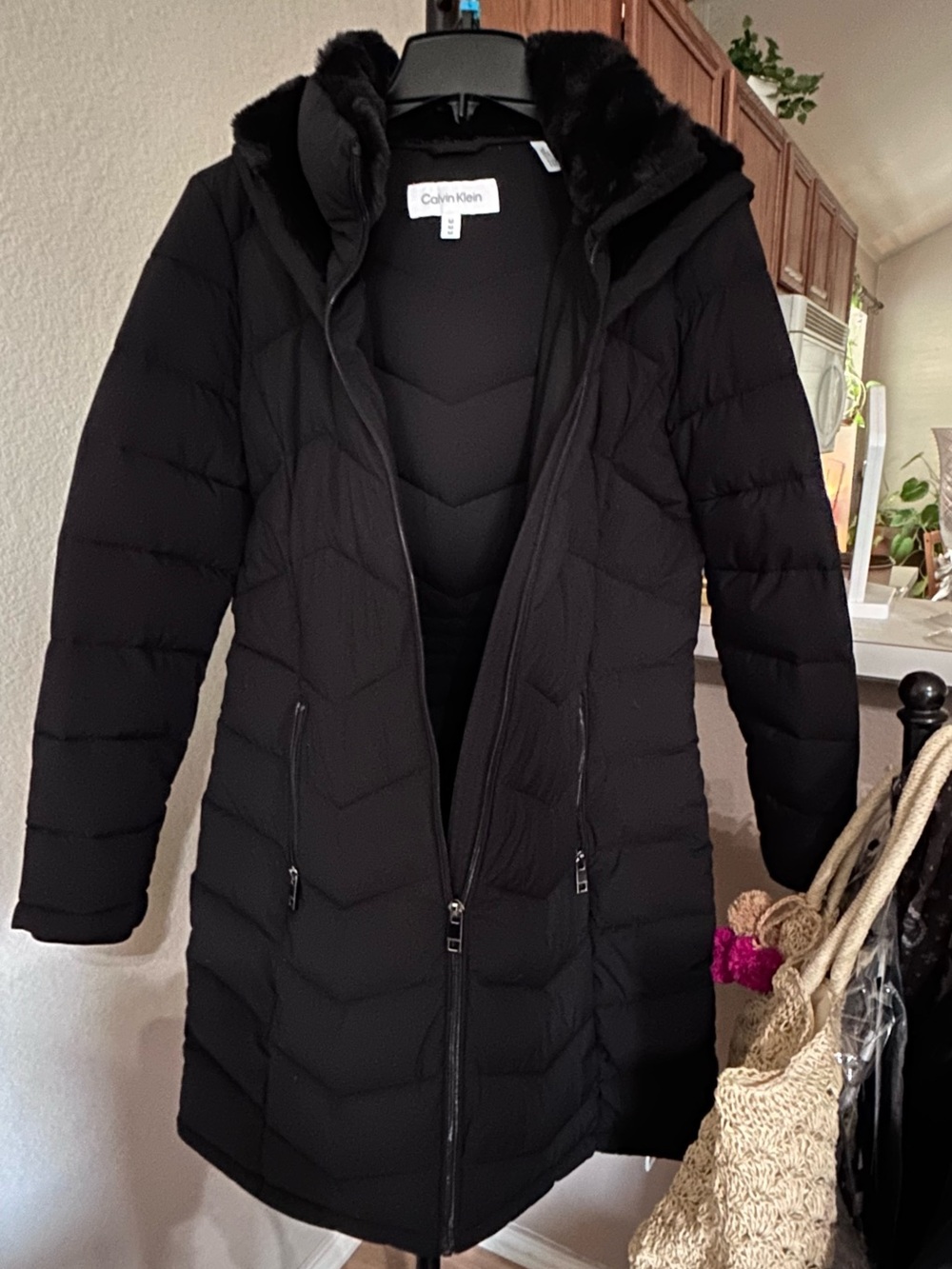 Calvin Klein, Ladies Size M, black full length, zip up all-weather coat